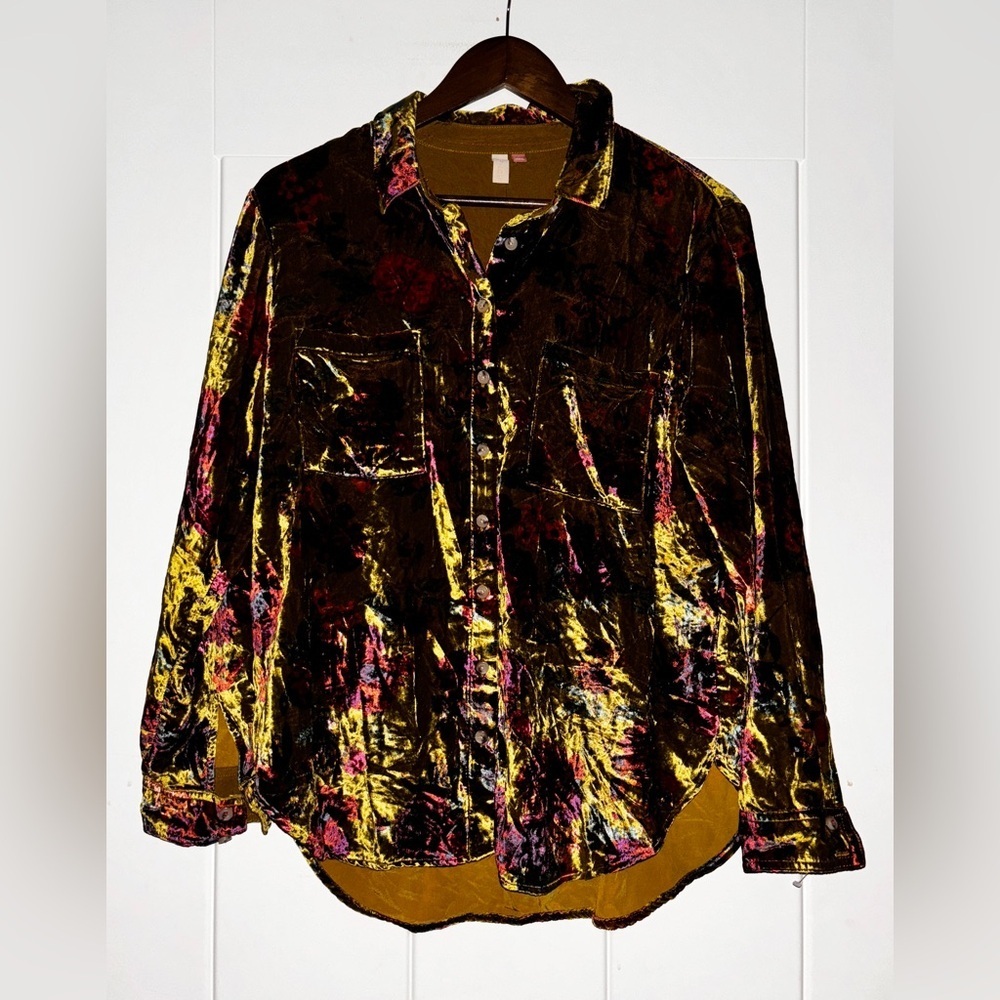 Pilcro Anthropologie Fall Shirt Floral Velvet Button‎ Up Burnout Women MP NEW